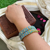 Kada Kundan Bangle -Blue Yellow-G4808